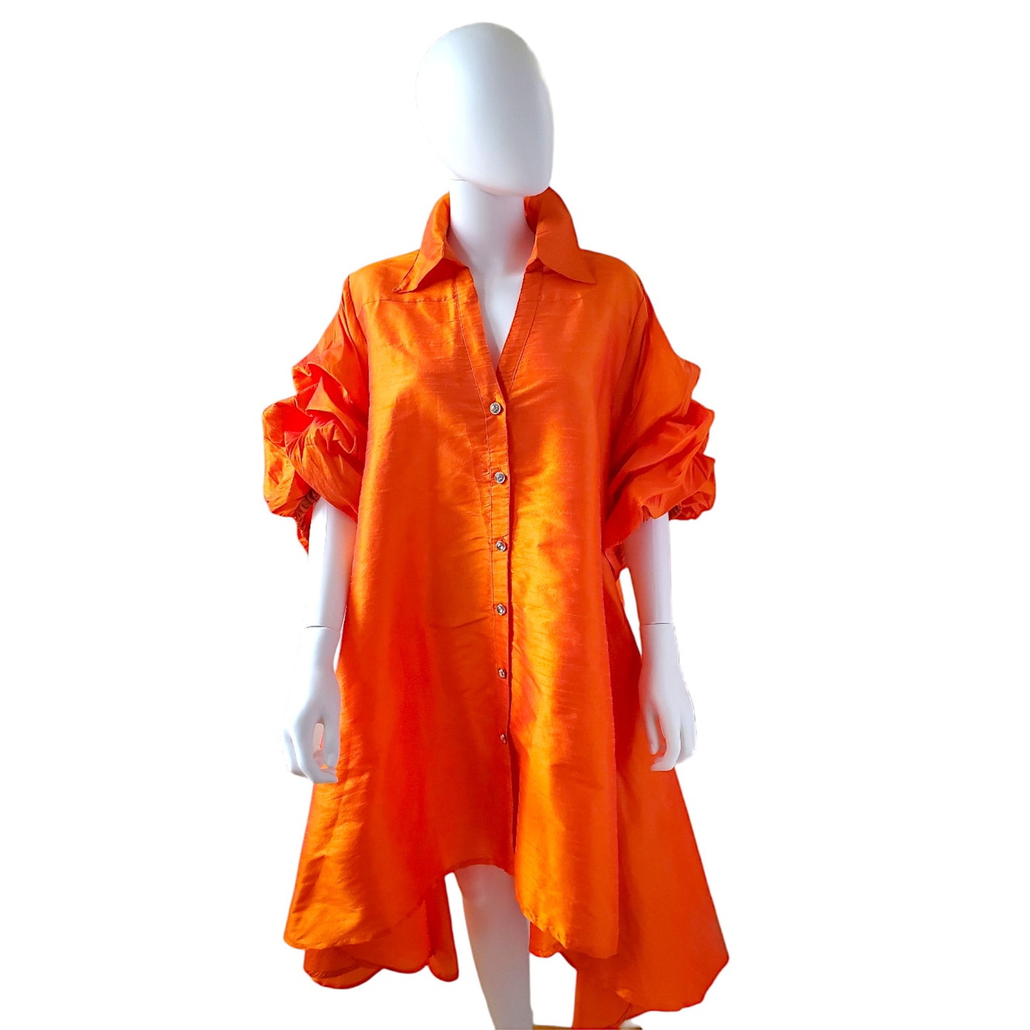 Orange Hi-Lo Button Dress with Ruffle sleeve