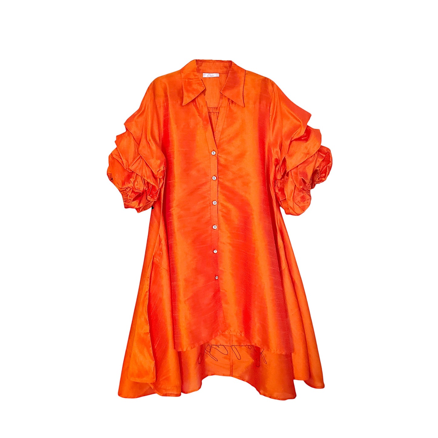 Orange Hi-Lo Button Dress with Ruffle sleeve